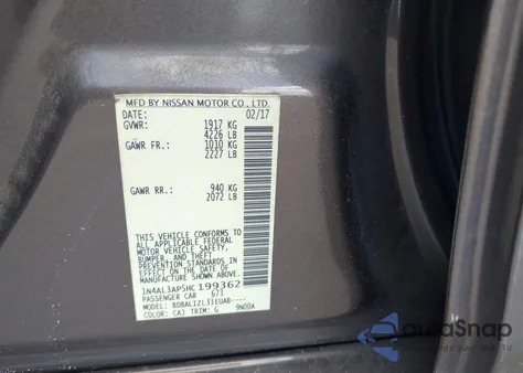 2017 Nissan Altima 2.5 Sv z USA, uszkodzony, nr VIN 1N4AL3AP5HC199362